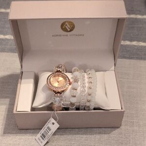Adrienne Vittadini Rose Gold and White Bracelet Watch Set